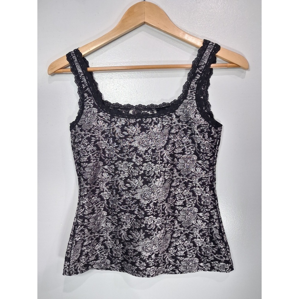 Cache Womens Silver Black Floral Lace Trim Faux Corset Tank Top Small Whimsigoth - Picture 4 of 7